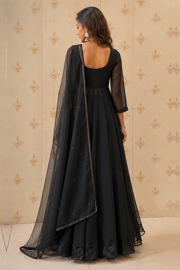 Black Georgette Anarkali with Dupatta – back view