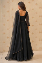 Black Georgette Anarkali with Dupatta – back view