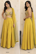Lime Green Embroidered Crop Top with Pleated Palazzo – front and side view