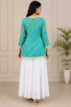 Green & White Printed Angrakha Dress – back view