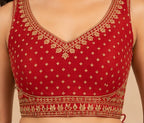 Maroon Printed Silk Lehenga with Blouse – blouse embroidery close-up