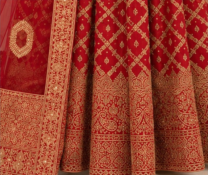 Maroon Printed Silk Lehenga with Blouse – lehenga border close-up