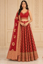 Maroon Printed Silk Lehenga with Blouse – front view
