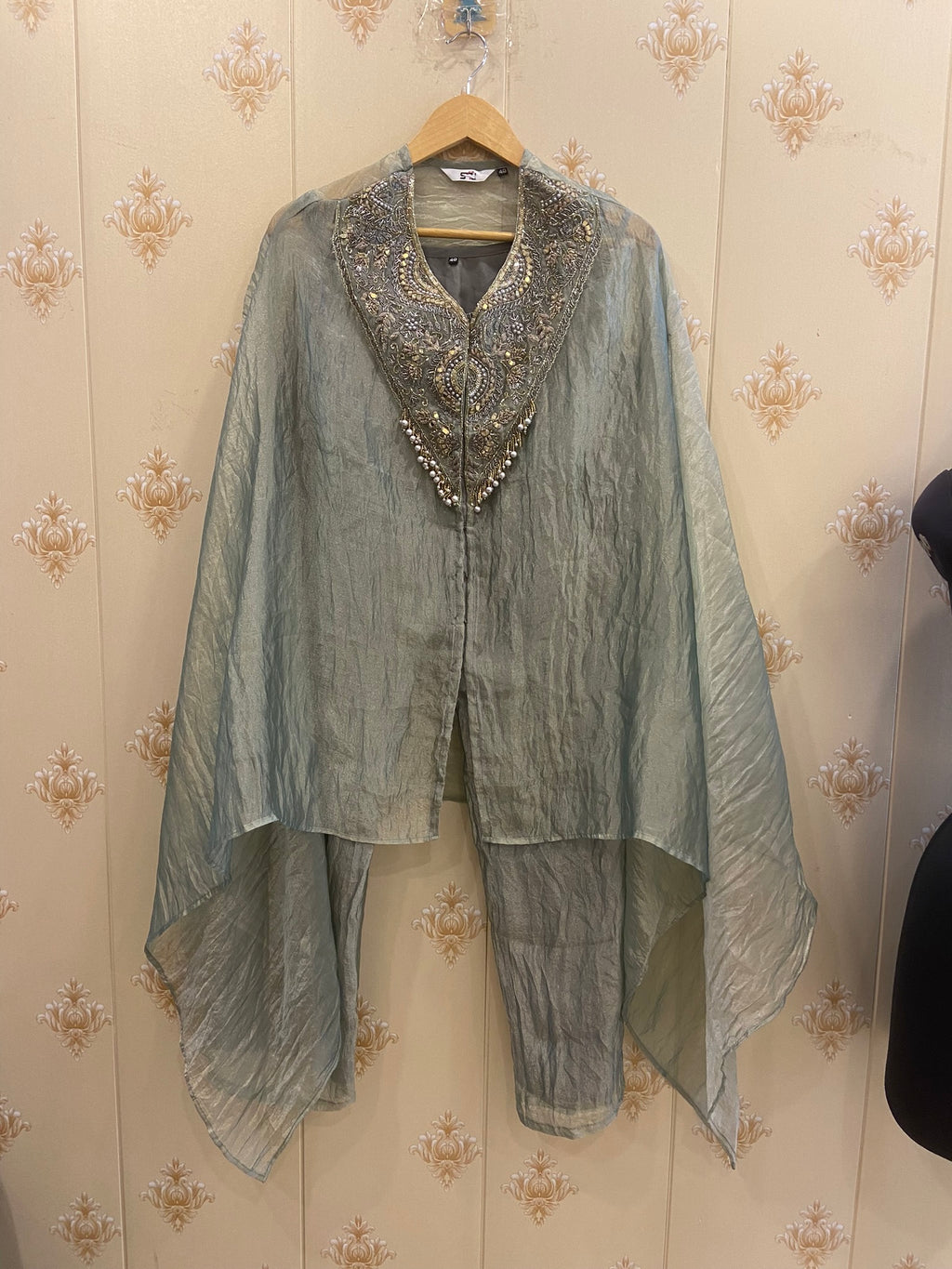 Grey Shimmer Kaftan with Pants & Bustier – view 2