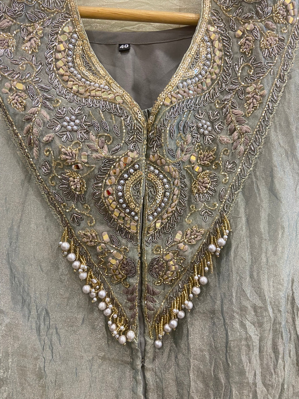 Grey Shimmer Kaftan with Pants & Bustier – view 3