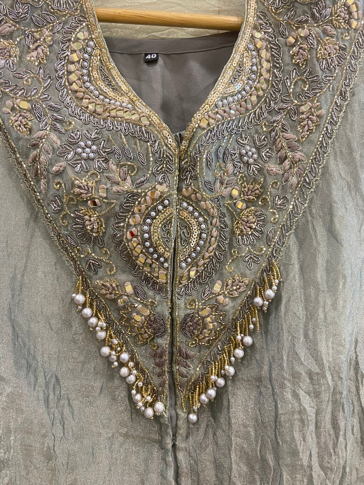 Grey Shimmer Kaftan with Pants & Bustier – view 3