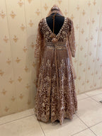 Brown Heavy Embroidered Net Anarkali with Dupatta – view 4