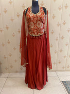 Rust Brocade Peplum Top with Flared Palazzo – view 2